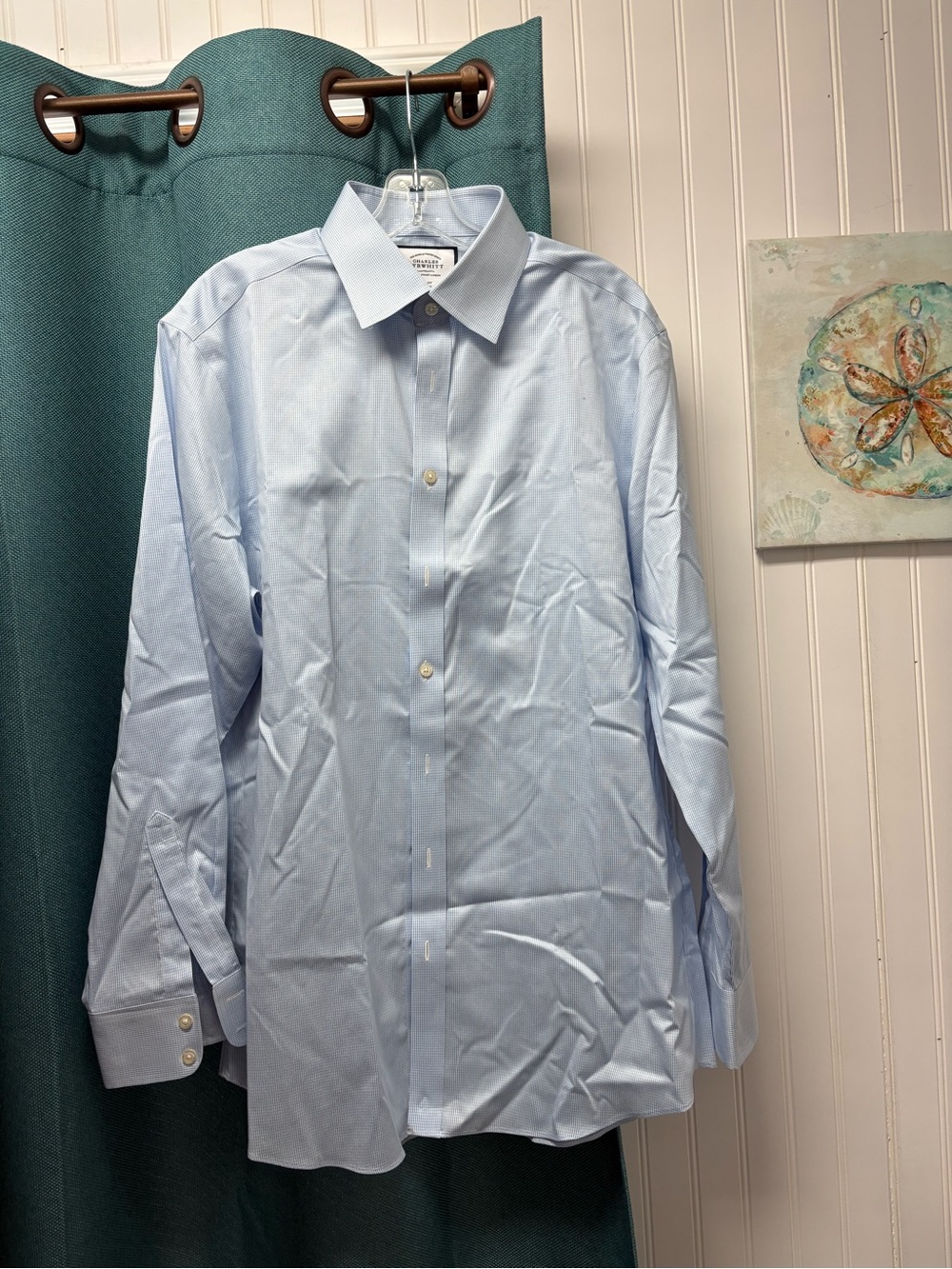 Charles Tyrwhitt Long Sleeve Light & White Blue Dress Shirt Size 17